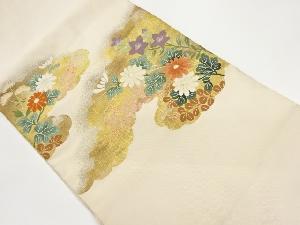 綴れ雲取りに花葉模様織出し名古屋帯